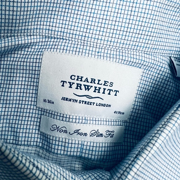 Charles Tyrwhitt White w/ Blue Check French Cuff Shirt 16-36 - Picture 3 of 3
